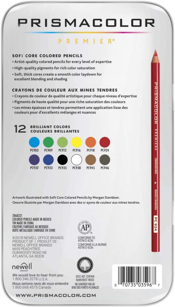 12 Prismacolor Coloring Pencils Case Back