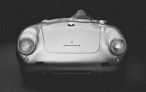 Porsche 550 front facing headlights black and white